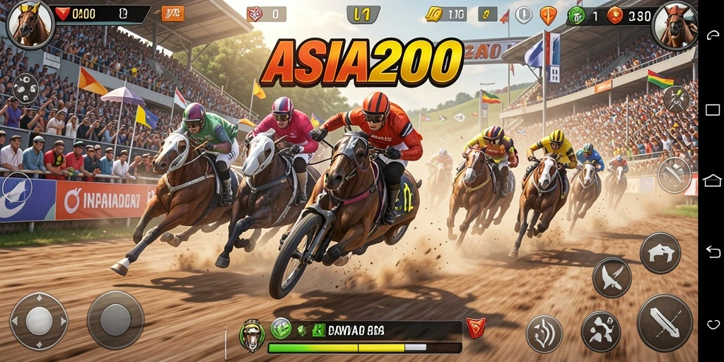 Tampilan gameplay ASIA200 yang mendebarkan dengan aksi balap seru.