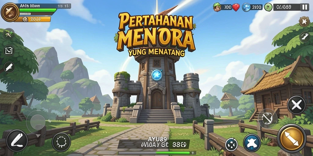 Screenshot gameplay AYU89 yang menampilkan aksi menara dan strategi Tower Defense.