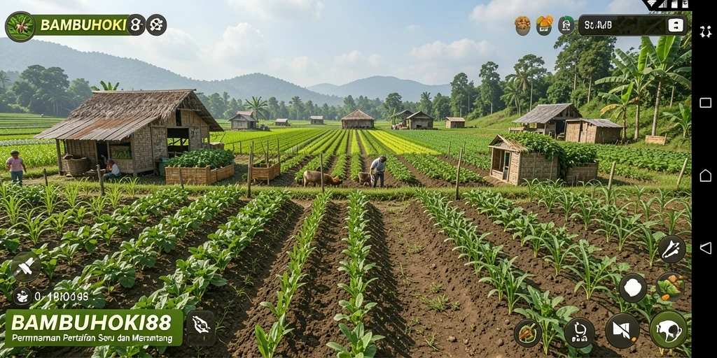 Tangkapan layar dari gameplay <strong>BAMBUHOKI88</strong> yang menampilkan aktivitas pertanian menarik.