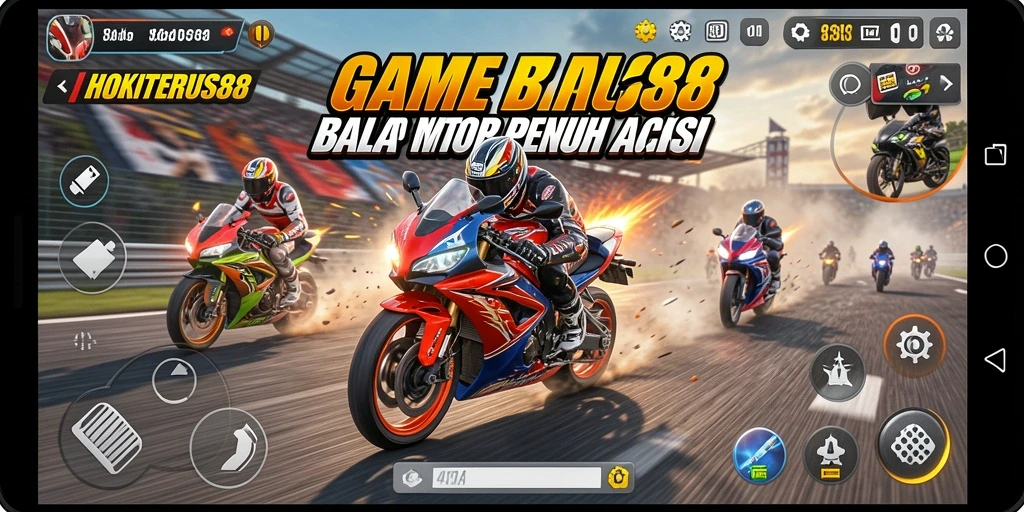 Gameplay HOKITERUS88 menampilkan balapan motor yang mendebarkan.