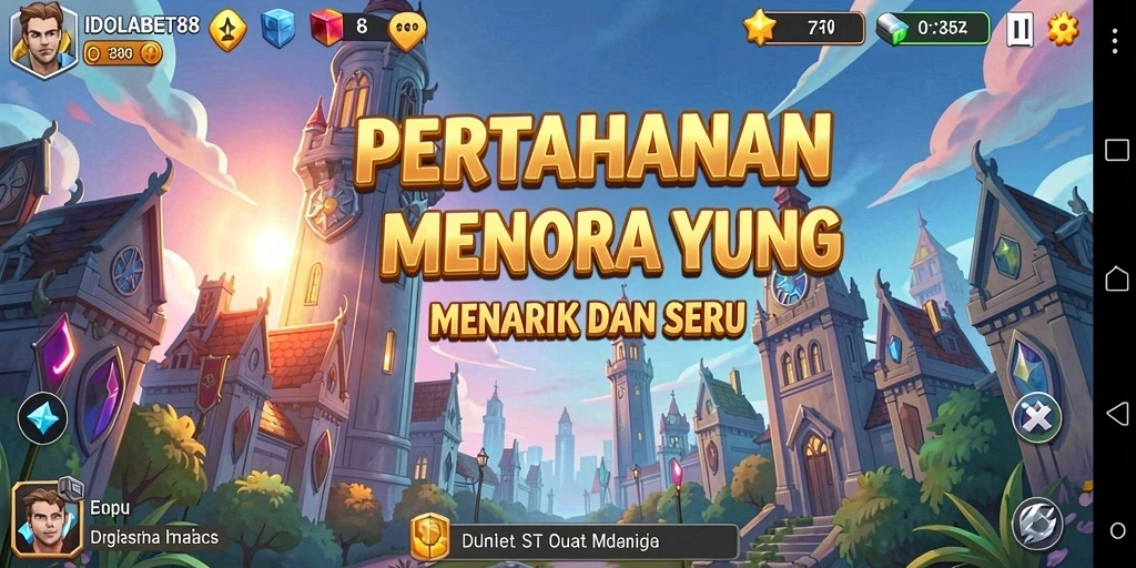 Tampilan seru dari gameplay Tower Defense di IDOLABET88.