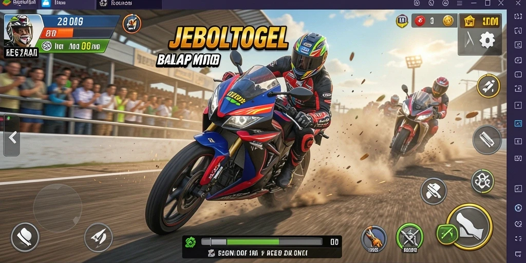 Tampilan gameplay menegangkan dalam balap motor JEBOLTOGEL.