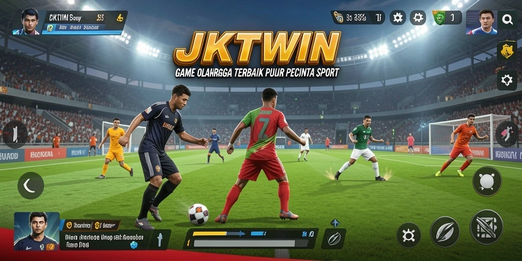 Tangkapan layar utama JKTWIN menunjukkan aksi seru dalam kompetisi olahraga.
