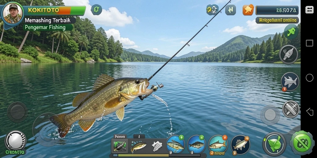 Gameplay KOKITOTO yang menampilkan memancing seru dengan ikan beragam.