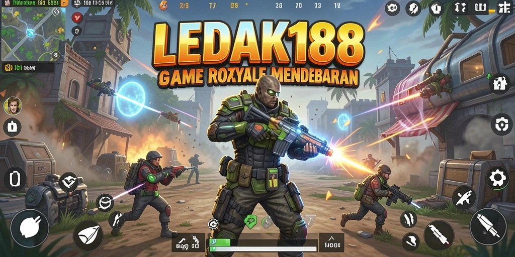 Screenshot utama LEDAK188 menunjukkan aksi seru gameplay Battle Royale.
