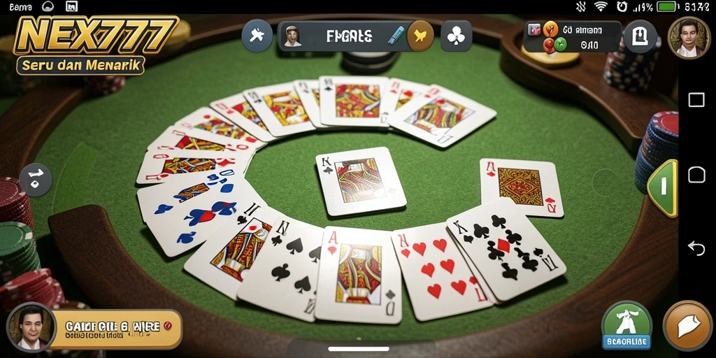 Tampilan gameplay NEX777 dengan suasana permainan Gaple yang seru.