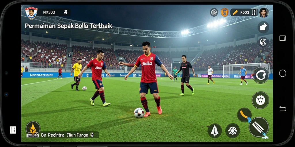 Screen shot NX303 menampilkan aksi seru dalam permainan sepak bola.