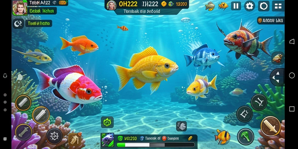 Gameplay seru di OH222 dengan berbagai ikan berwarna-warni.