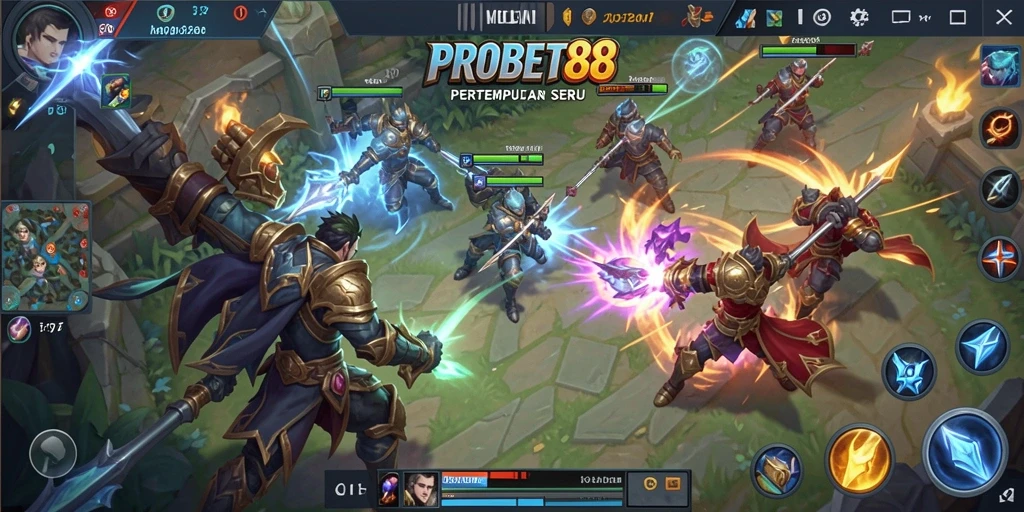 Tampilan seru gameplay MOBA di PROBET88 dengan aksi pertempuran yang intens.