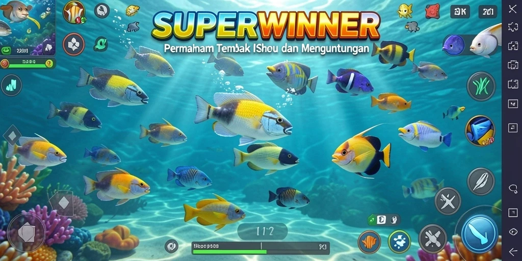 Tampilan gameplay SUPERWINNER yang menegangkan saat menembak ikan.
