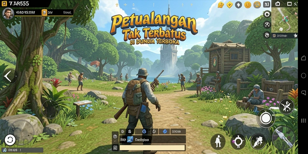 Tangkapan layar gameplay TAR555 yang menampilkan eksplorasi dunia terbuka.