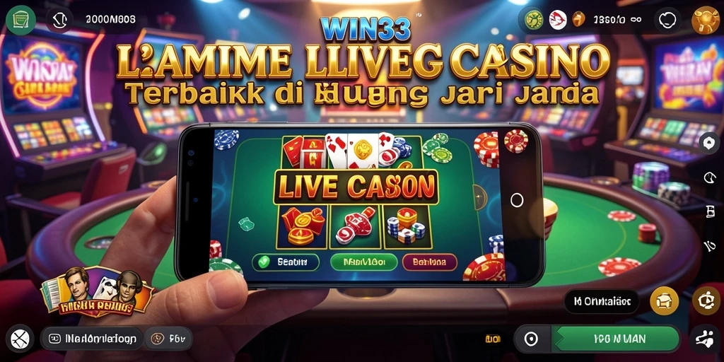 Screenshot gameplay WIN33 menampilkan dealer langsung dan suasana kasino yang menegangkan.